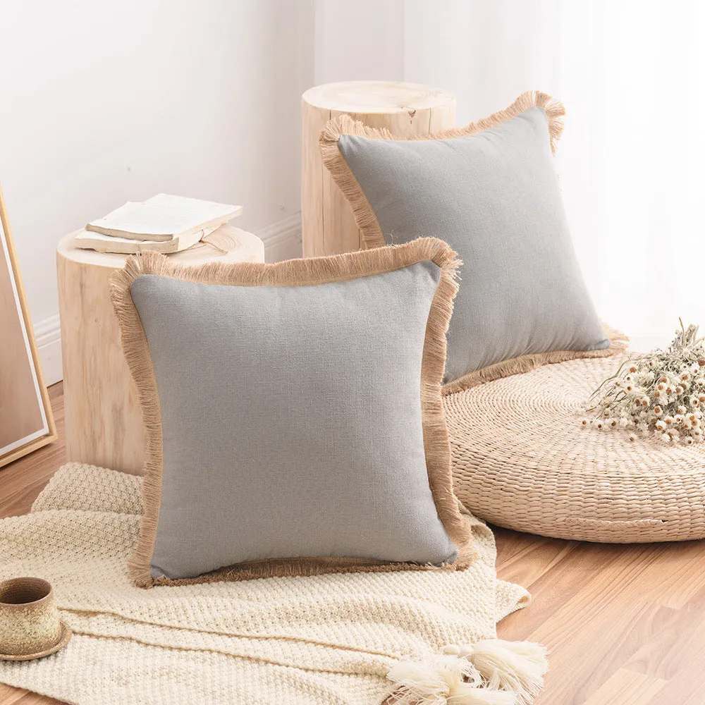 12-Color Cotton and Linen Tassel Edge Pillow Cover, Simple Home Sofa, Throw Pillowcase