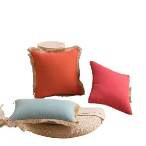 12-Color Cotton and Linen Tassel Edge Pillow Cover, Simple Home Sofa, Throw Pillowcase