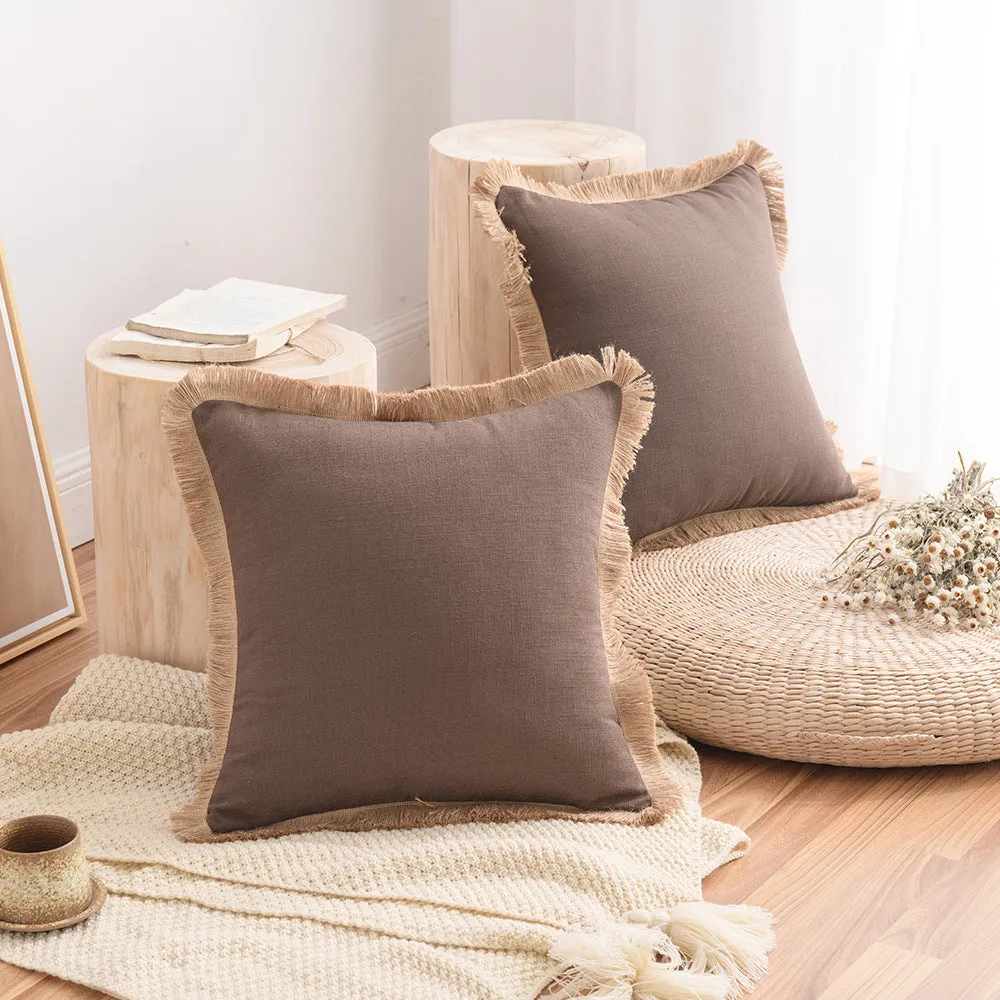 12-Color Cotton and Linen Tassel Edge Pillow Cover, Simple Home Sofa, Throw Pillowcase