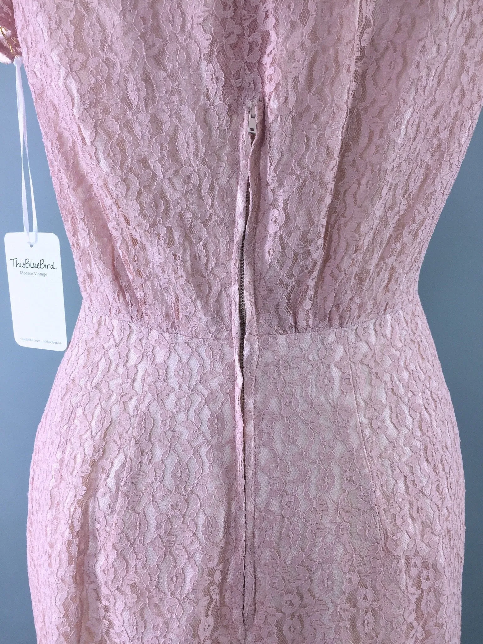 1950s Vintage Pink Lace Cocktail Dress