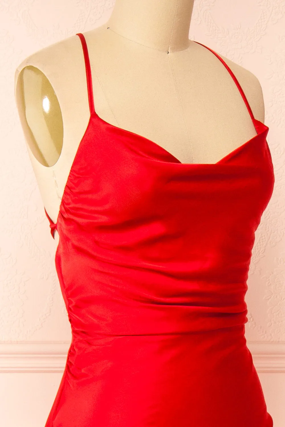 Amana Red | Maxi Satin Dress w/ Cowl Neck