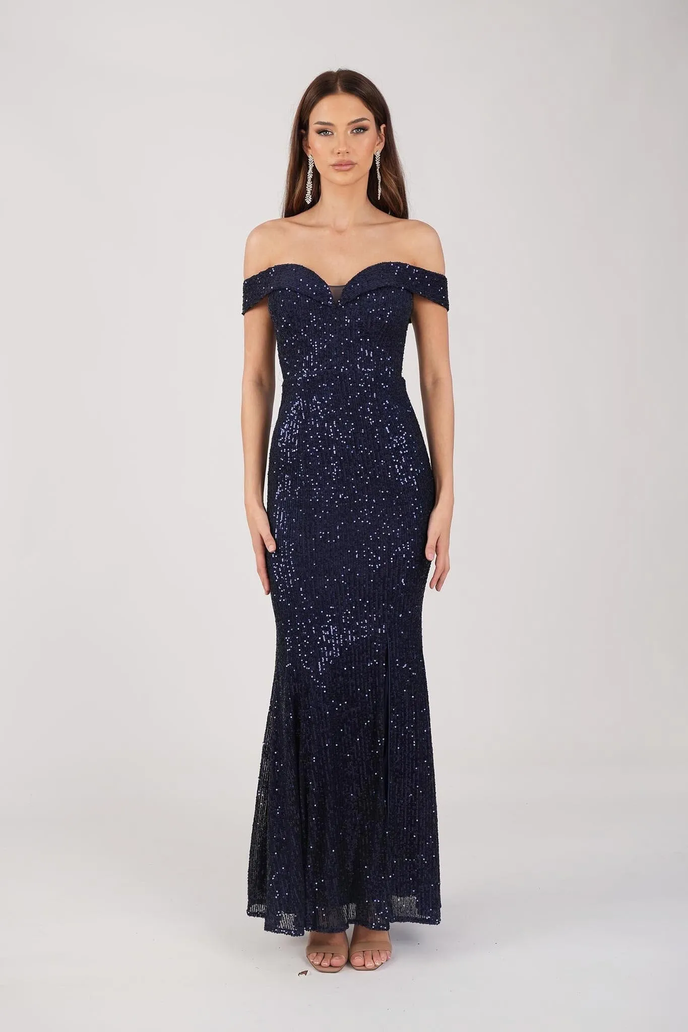 Astrid Off Shoulder Sequin Maxi Dress - Navy