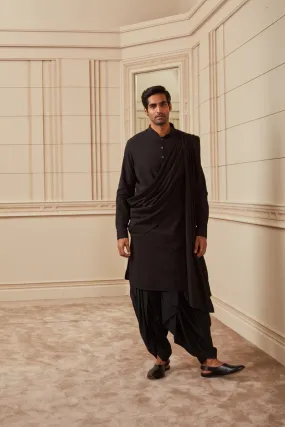 Black Draped Kurta Set