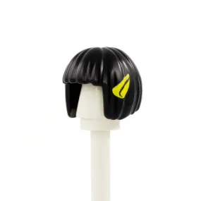 Black Neat Bob with Custom Printed Elf Ears (Various Skin Tones Available for Ear Colour) - Custom Printed Minifigure Hair