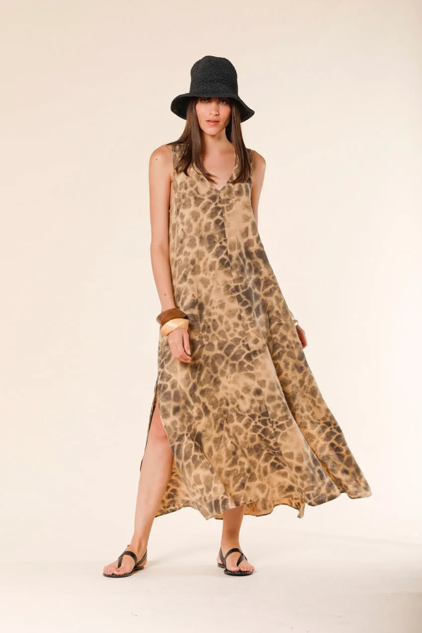 Cami Dress abito lungo donna in lino smanicato con pattern giraffa regular