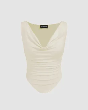 Cowl Neck Sleeveless Off-White Cami Top