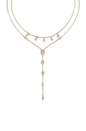 Draped in Bezel Crystal Lariat Necklace Set