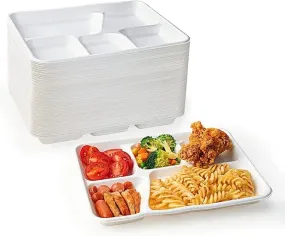 Durable White Bagasse Tray 5 Compartment for School White