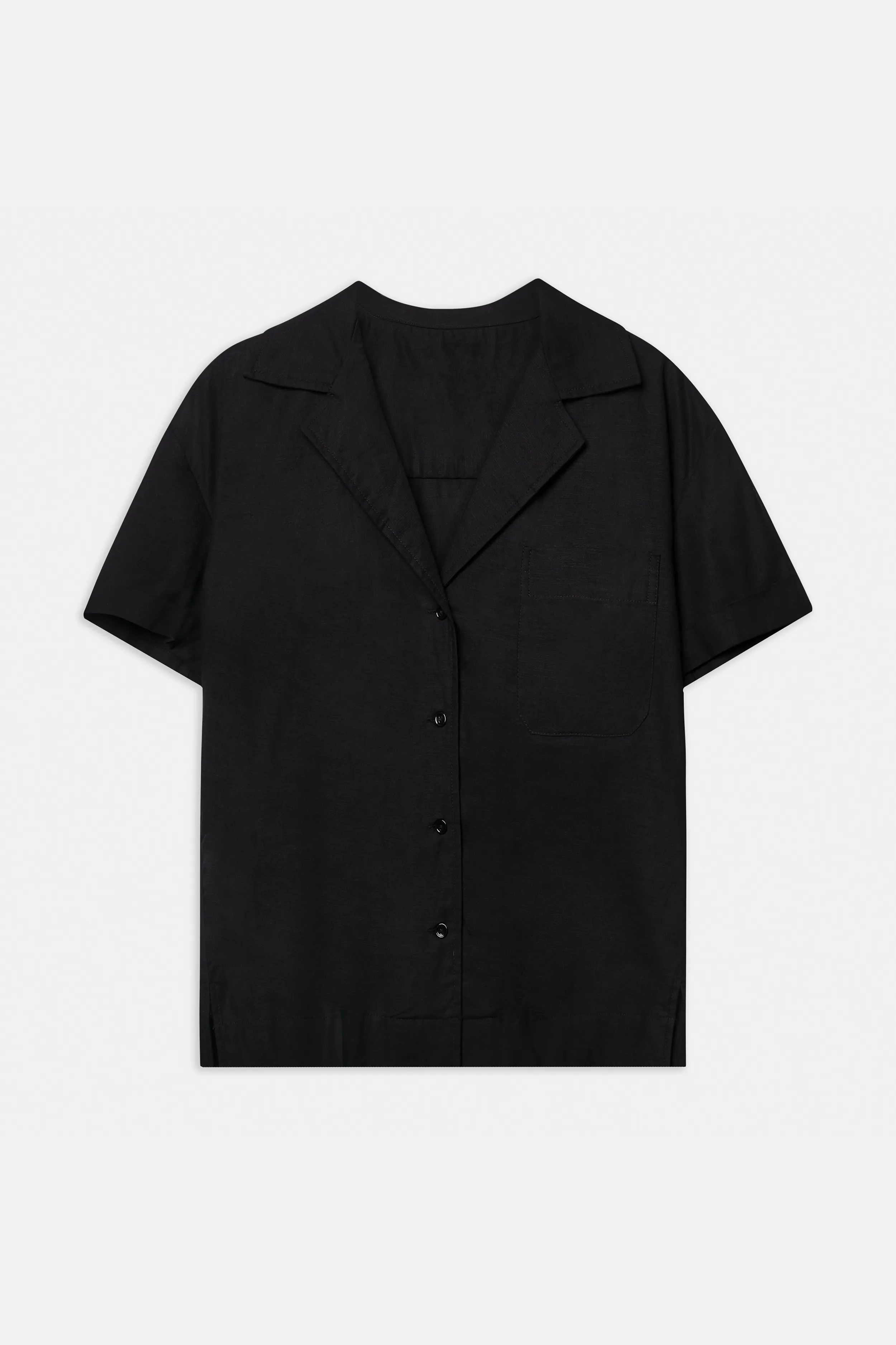 Linen Short Sleeve Bowling Shirt - Black