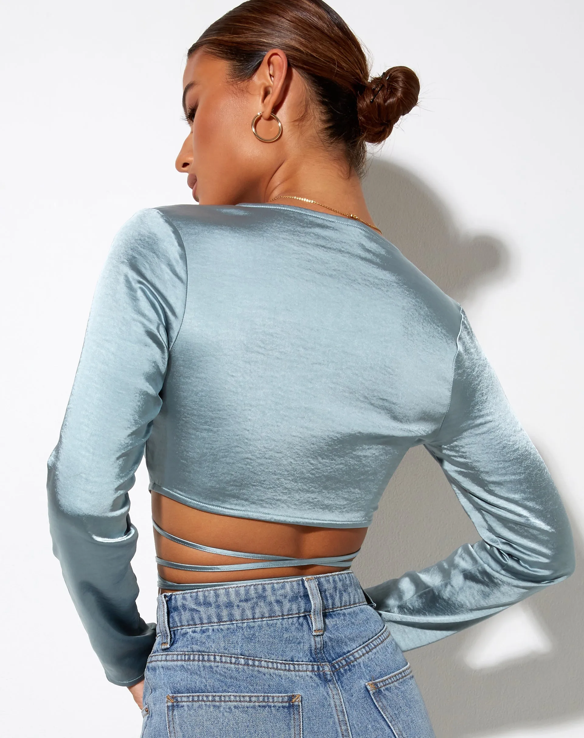 Liva Top in Satin Light Blue