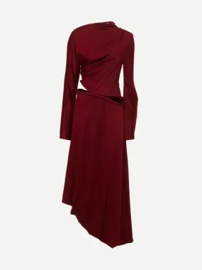 Padded Tube Detail Midi Dress in Oxblood