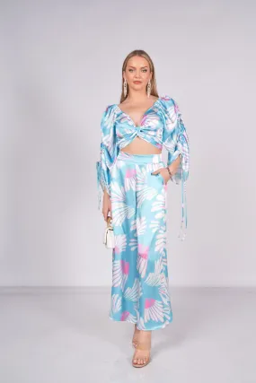 Printed Satin Top and Pants Set