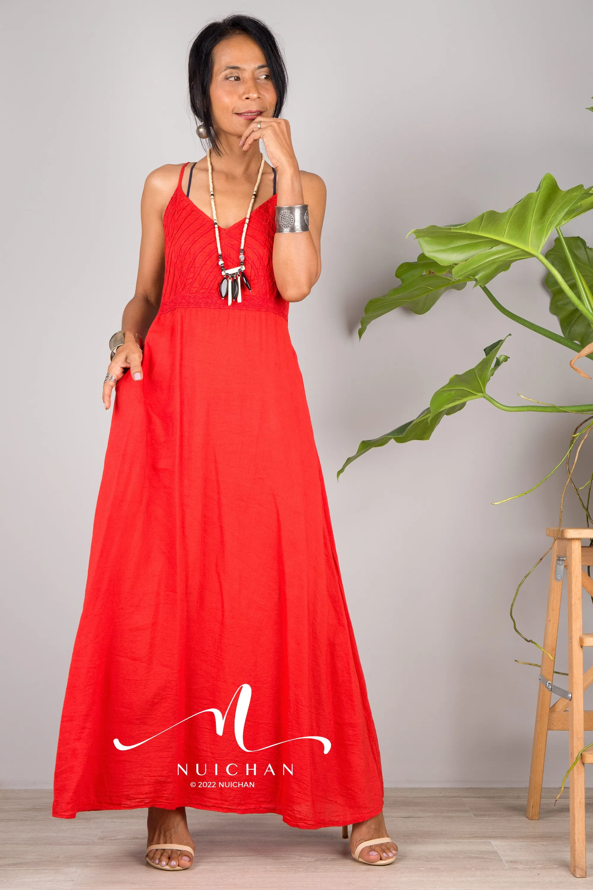 Red cotton cami dress