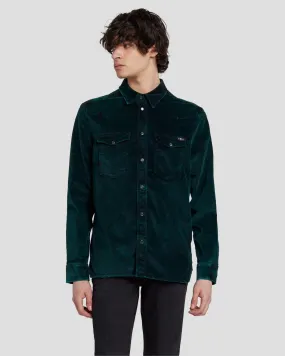 Velvet Western Shirt in Hunter Green