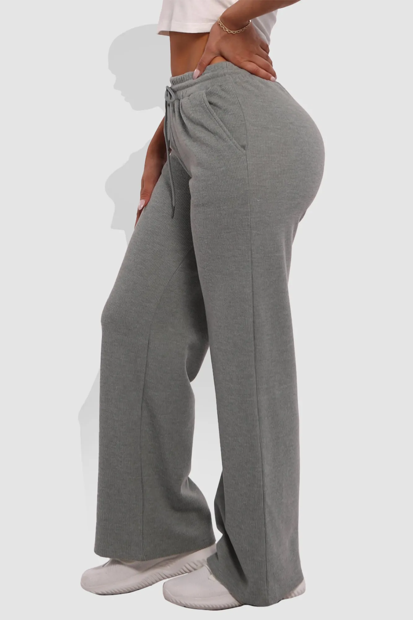 Waffle Fleece Lined Straight Leg Sweatpants - Light Heather Gray